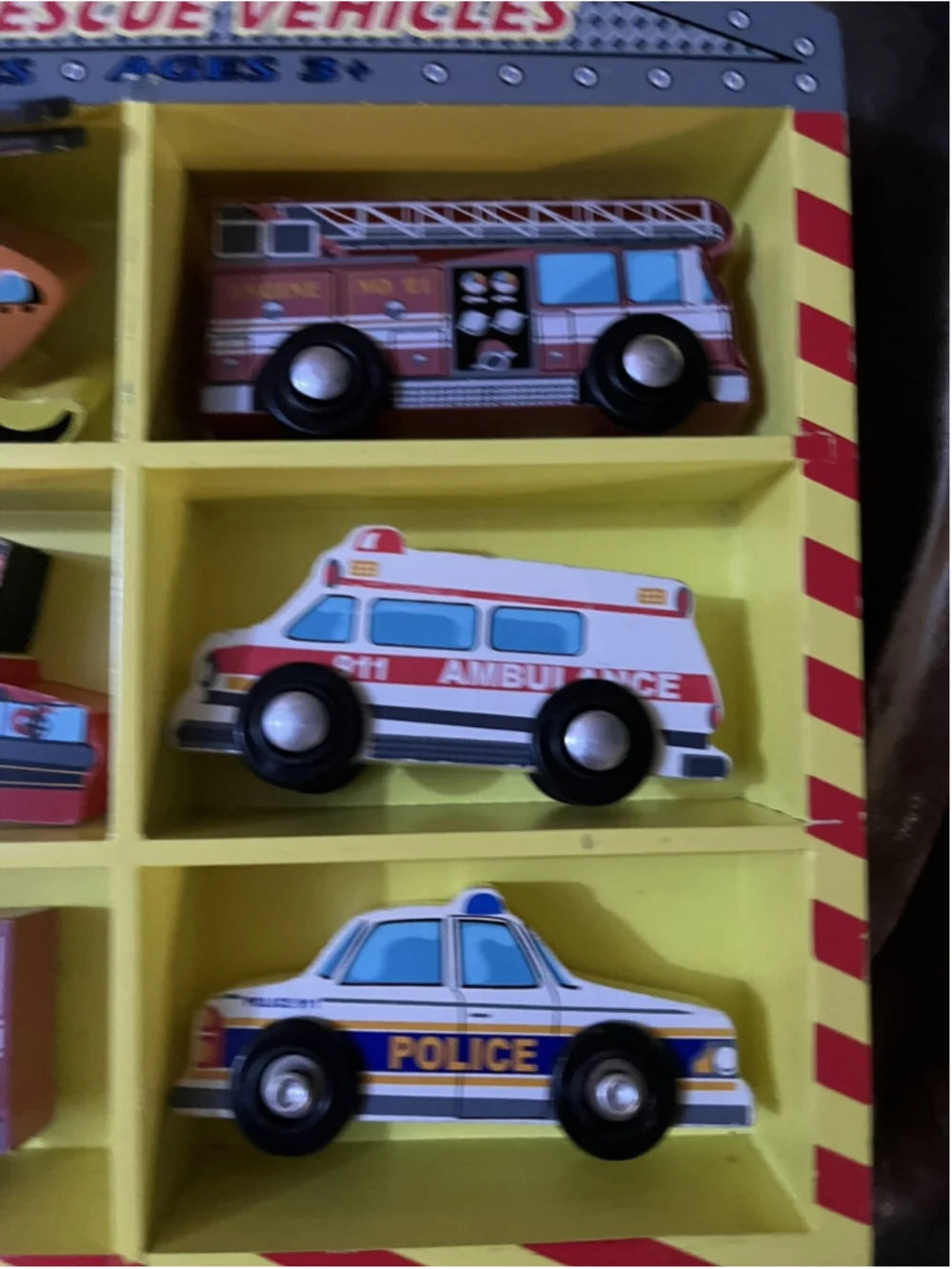 Melissa & Doug Wooden Rescue Vehicles Firetruck Police Car Educational Toy